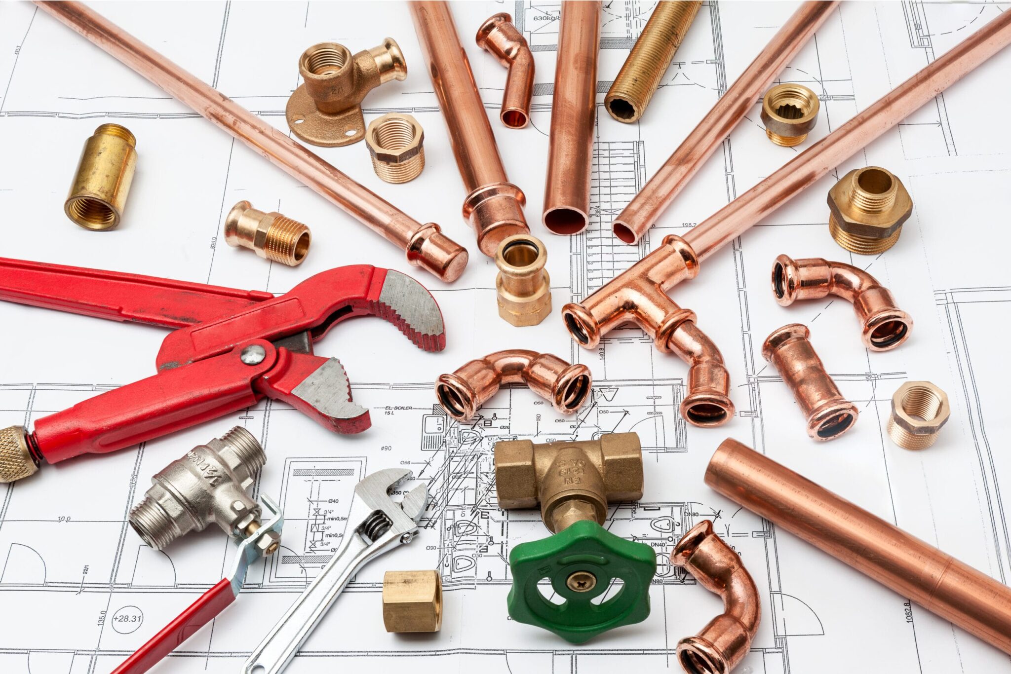 Copper pipes, fittings, valves, and plumbing tools in Murray