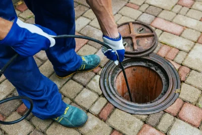 Plumber cleaning an outdoor sewer drain in Murray