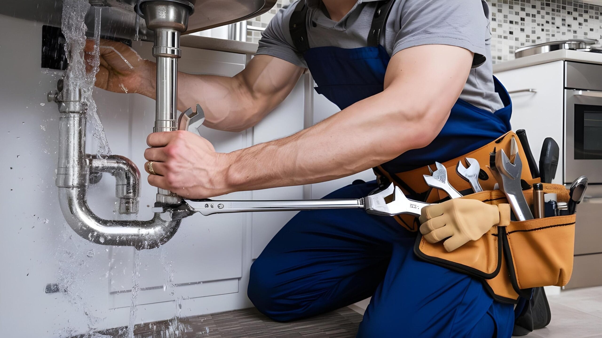 Plumber tightening a residential plumbing pipe in Murray