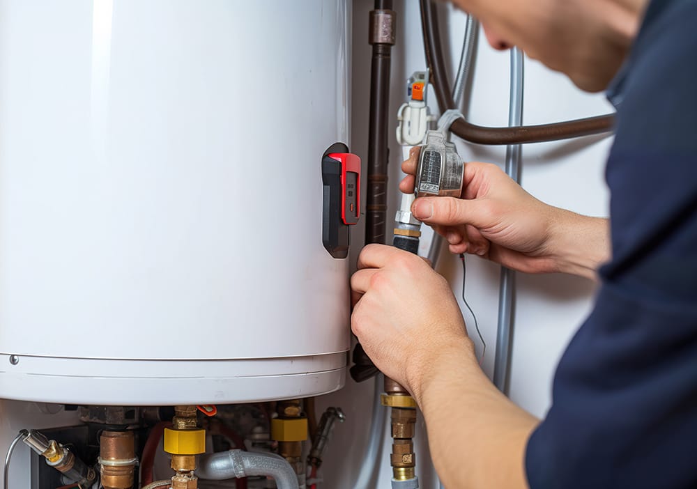 Technician repairing pipes connected to a water heater in Murray